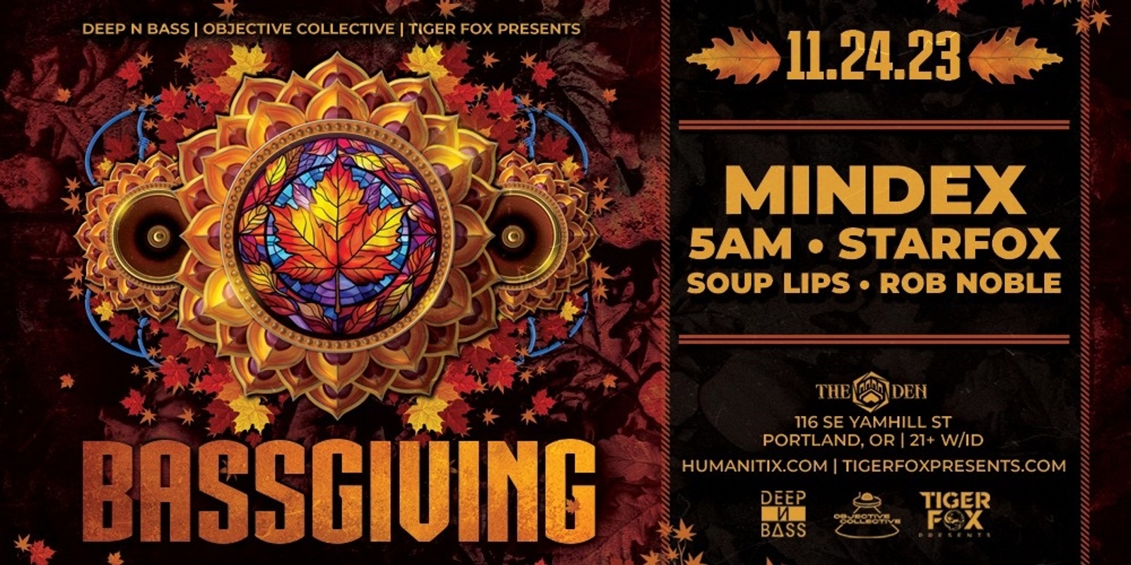 Banner image for BASSGIVING '23  • MINDEX • 5AM  • STARFOX • AND MORE • PORTLAND, OR • THE DEN