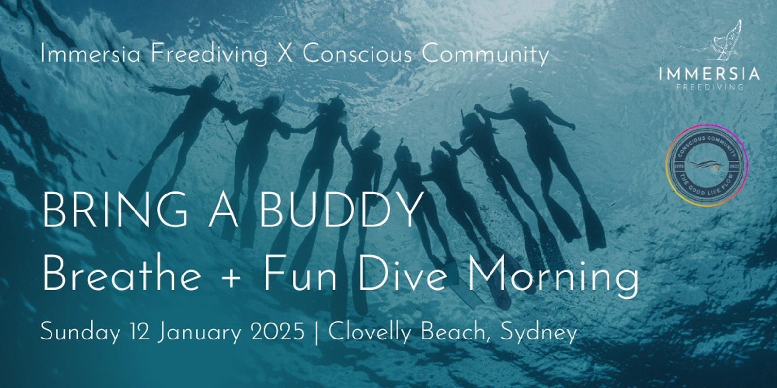 Banner image for Bring A Buddy Breathe + Fun Dive Morning | Immersia X Conscious Community 