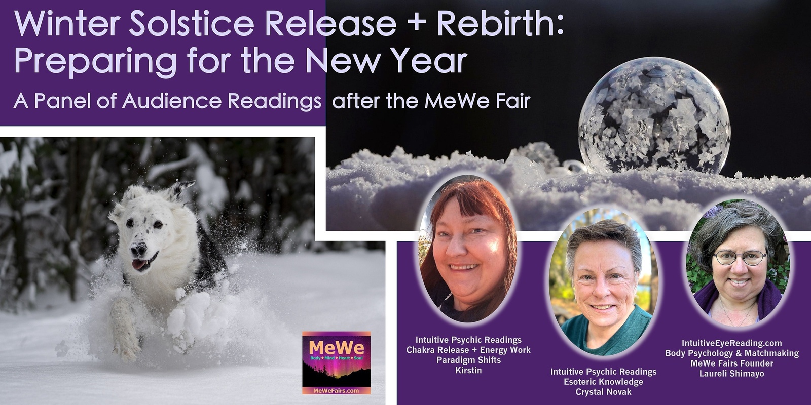 Banner image for Winter Solstice Release + Rebirth: Preparing for the New Year, a Panel Answering Audience Questions after the MeWe Fair in Portland 12-14-24