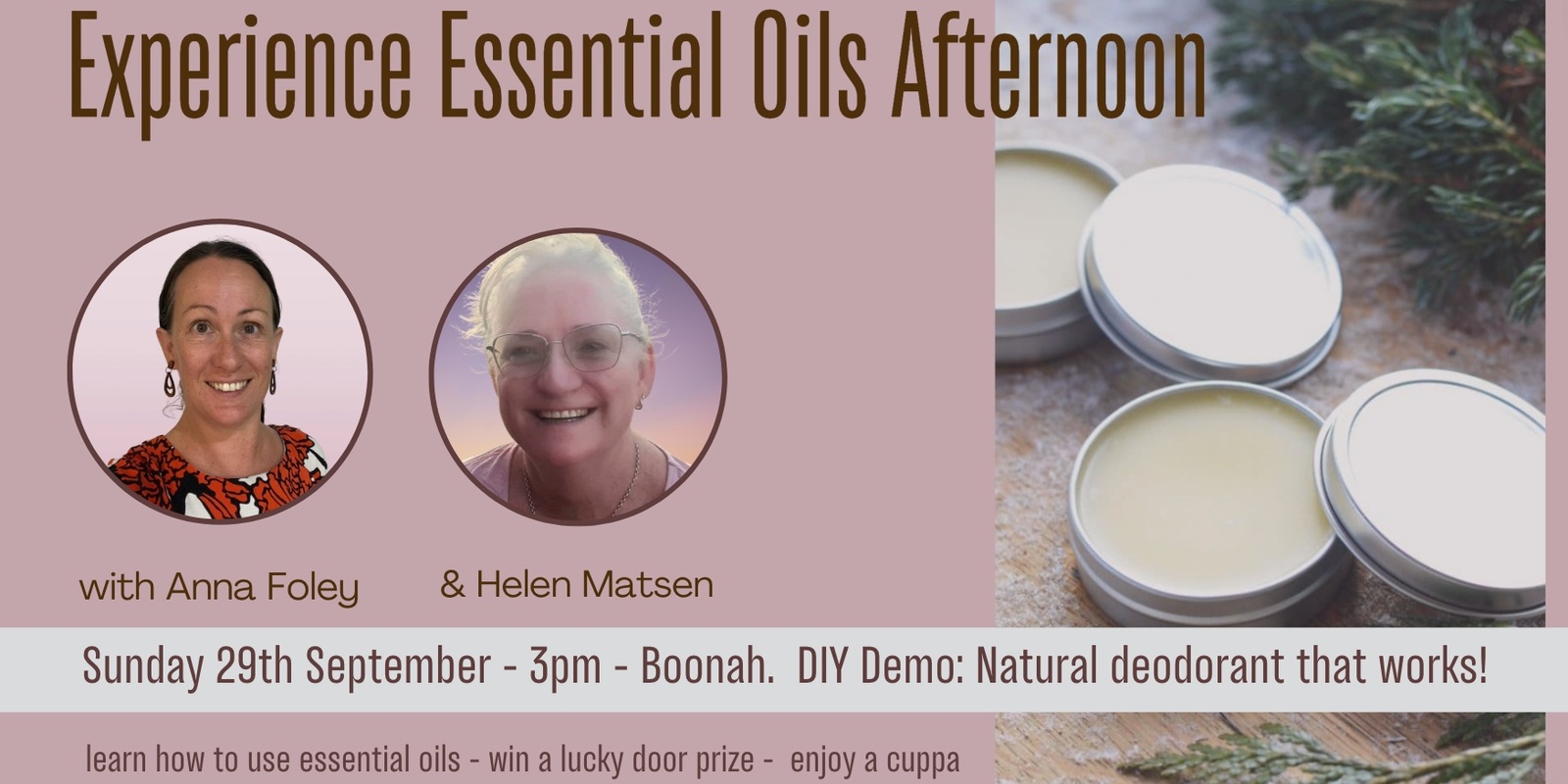 Banner image for Experience Essential Oils Afternoon DIY demo: natural deodorant SEPTEMBER