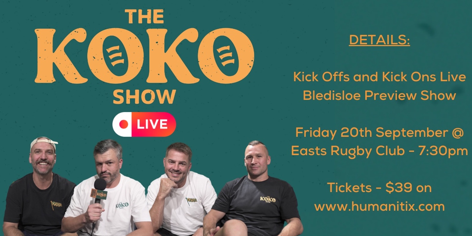 Banner image for Kick Offs and Kick Ons Live Show @ Easts Rugby