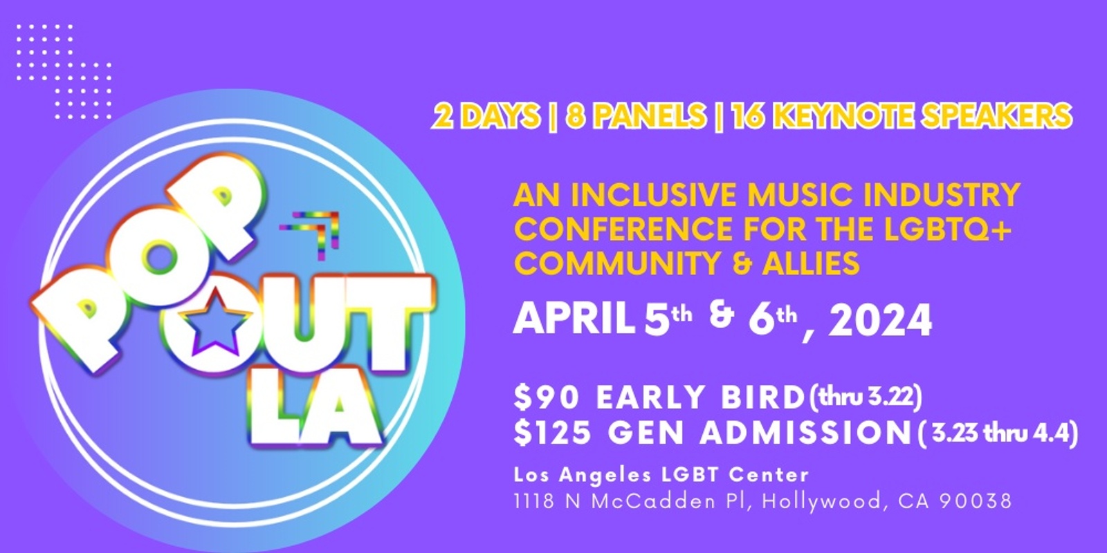 Banner image for PopOut LA | An Inclusive Music Industry Conference & Event for the LGBTQ+ Community & Allies
