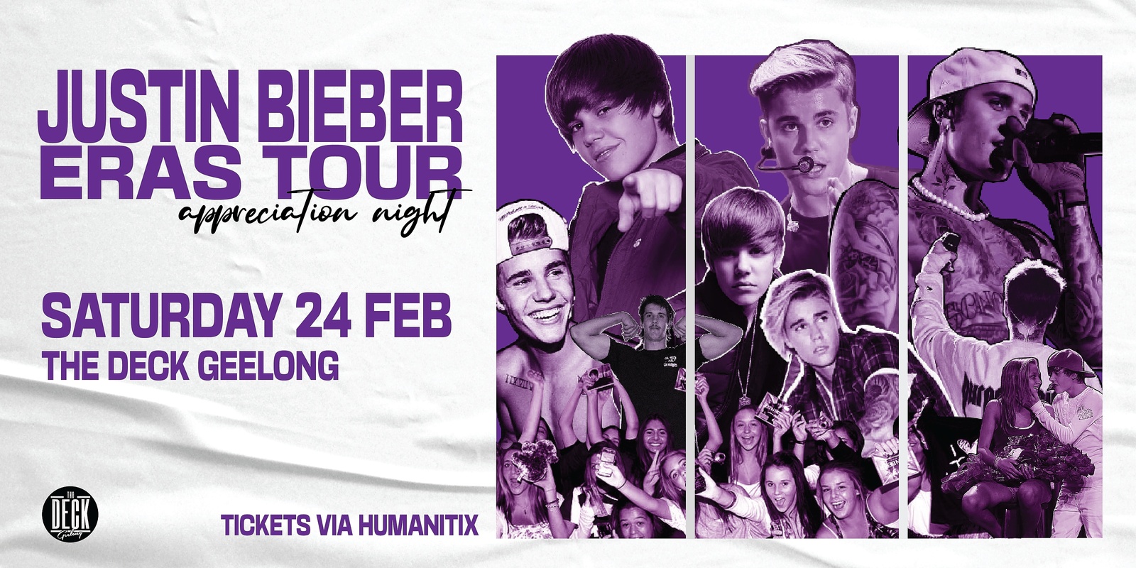 JUSTIN BIEBER ERAS APPRECIATION NIGHT THE DECK GEELONG Humanitix