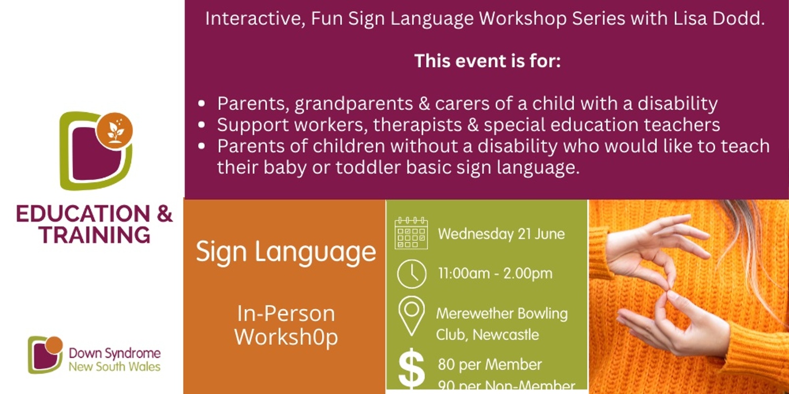 DSNSW Newcastle Interactive, Fun Sign Language Workshop with Lisa Dodd