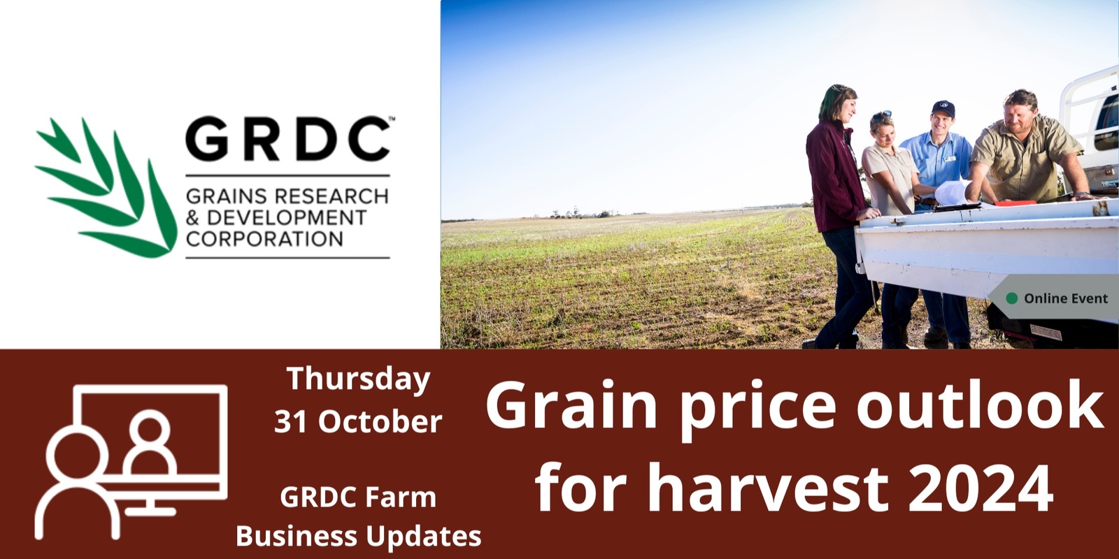 Banner image for GRDC Farm Business Update, Online - Grain price outlook for harvest 2024