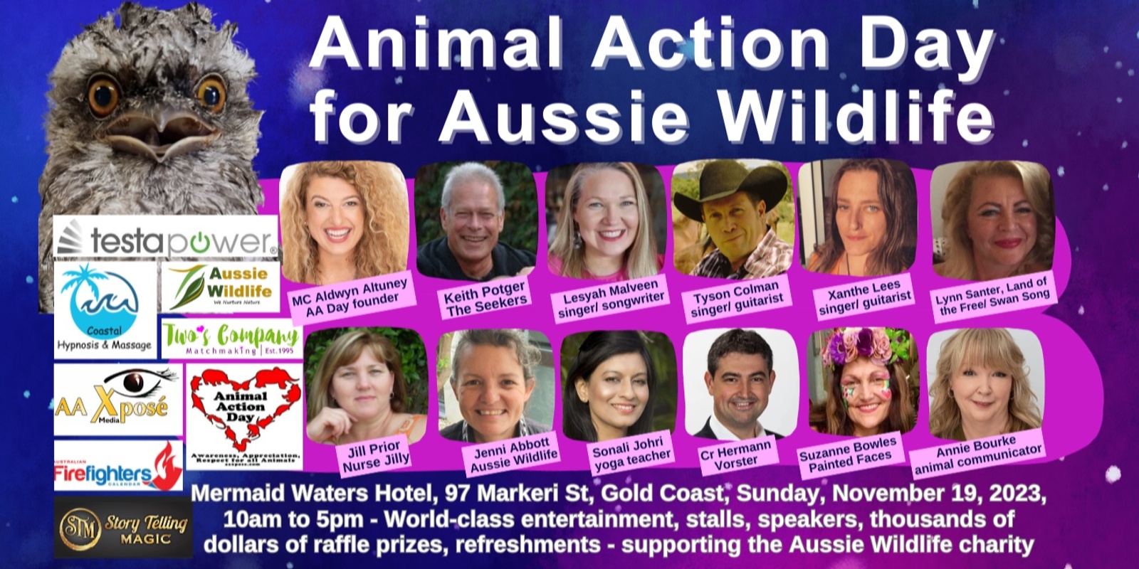 Banner image for Animal Action Day for Aussie Wildlife - Nov 19, 2023 - Mermaid Waters Hotel