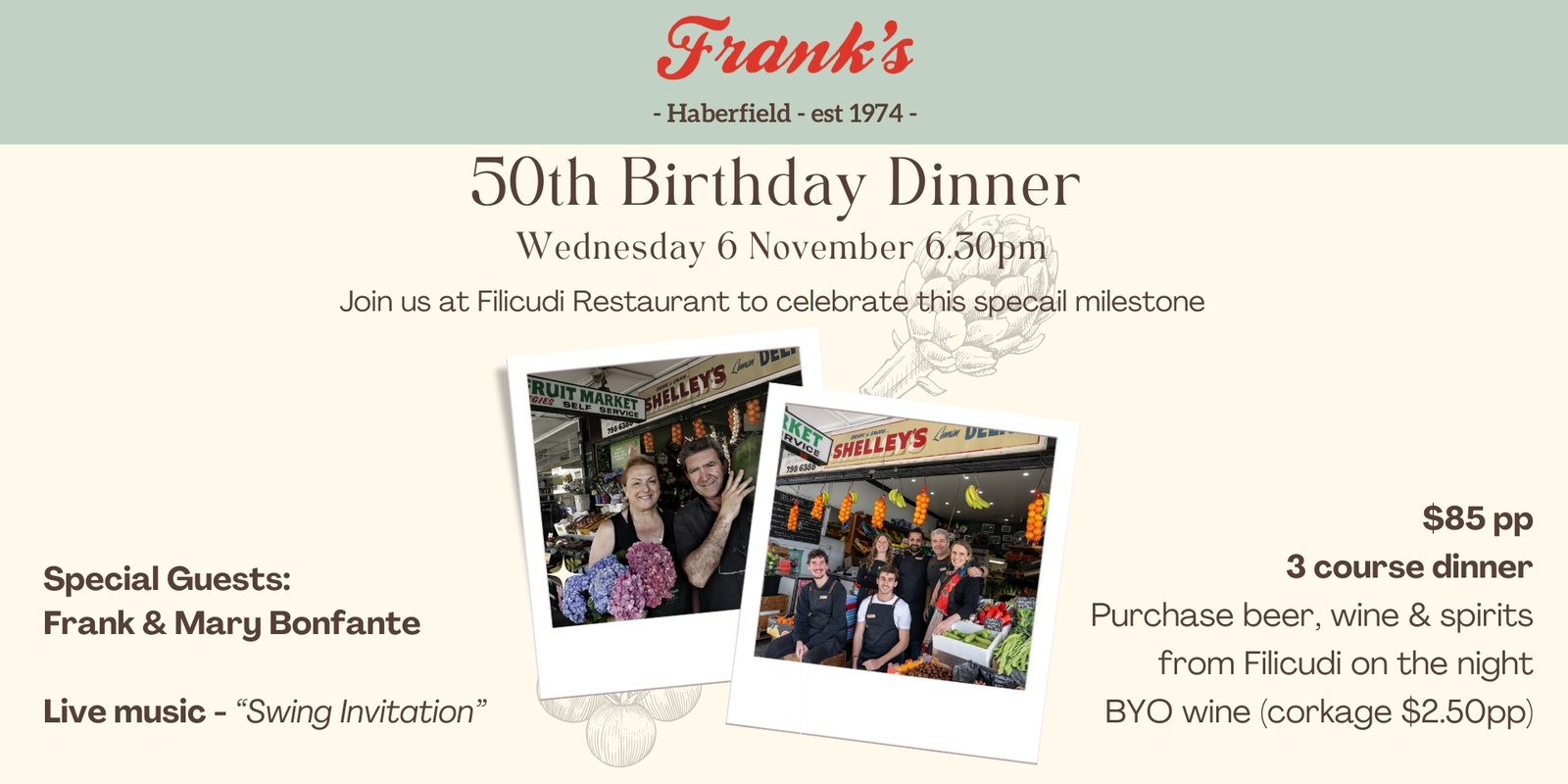 Banner image for Frank's Fruit Market - Haberfield "50th Birthday Celebration Dinner"