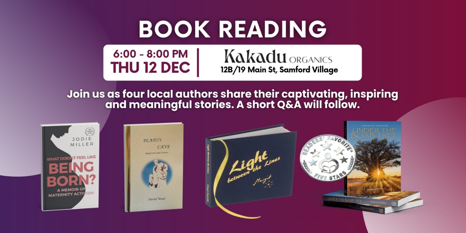 Banner image for Book Reading of 4 Local Authors