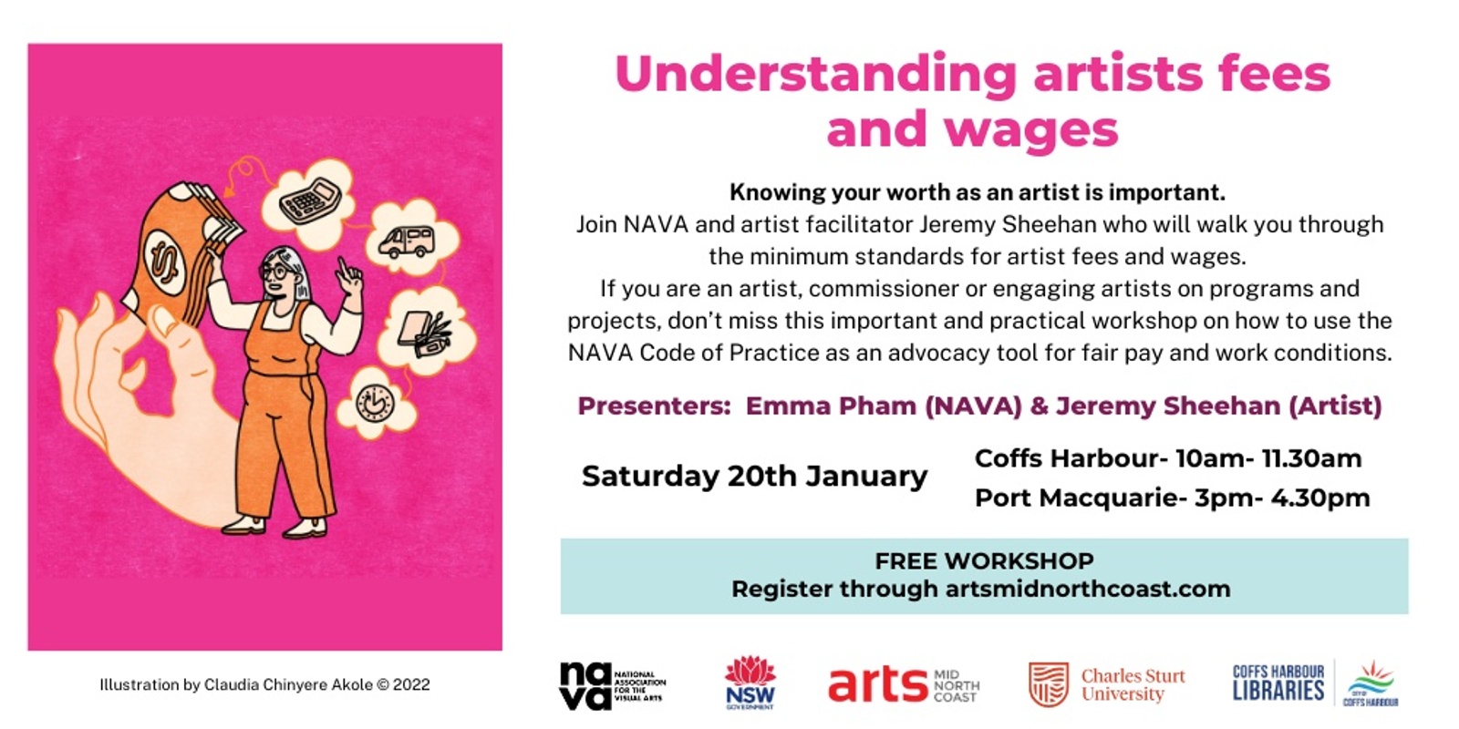 Banner image for Understanding artists fees and wages- a NAVA presentation in Coffs Harbour