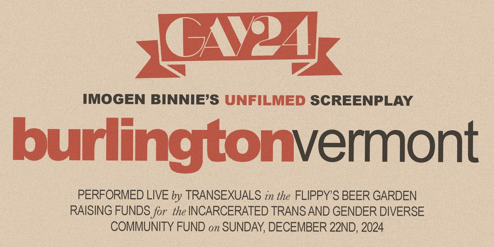 Banner image for GAY24 Presents: Imogen Binnie's "Burlington, Vermont"