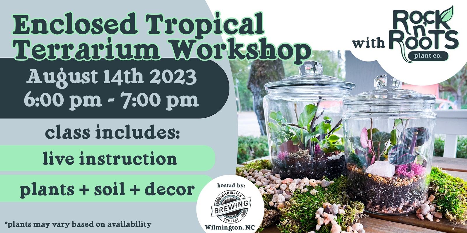 Banner image for Enclosed Tropical Terrarium Workshop at Wilmington Brewing (Wilmington, NC)