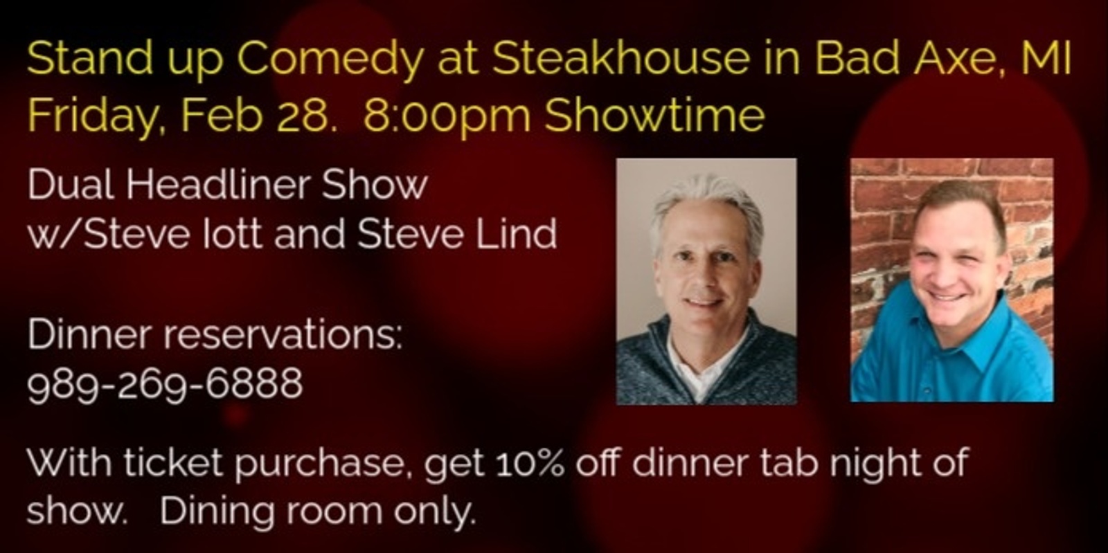 Banner image for Comedy Night at Steakhouse in Bad Axe, Michigan