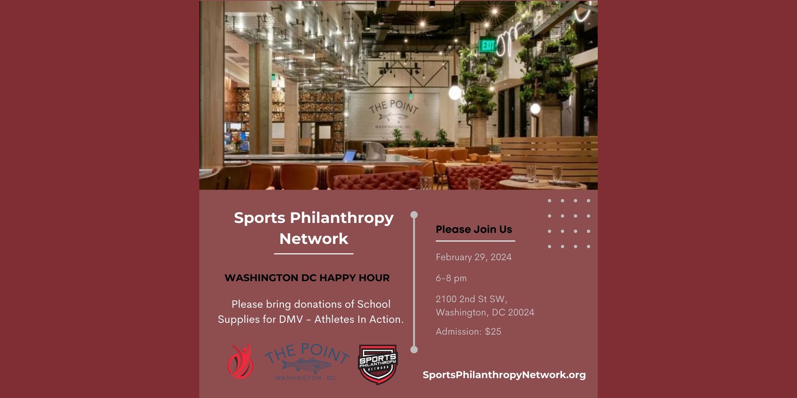 Sports Philanthropy Network DC Happy Hour 2 29 24 Humanitix