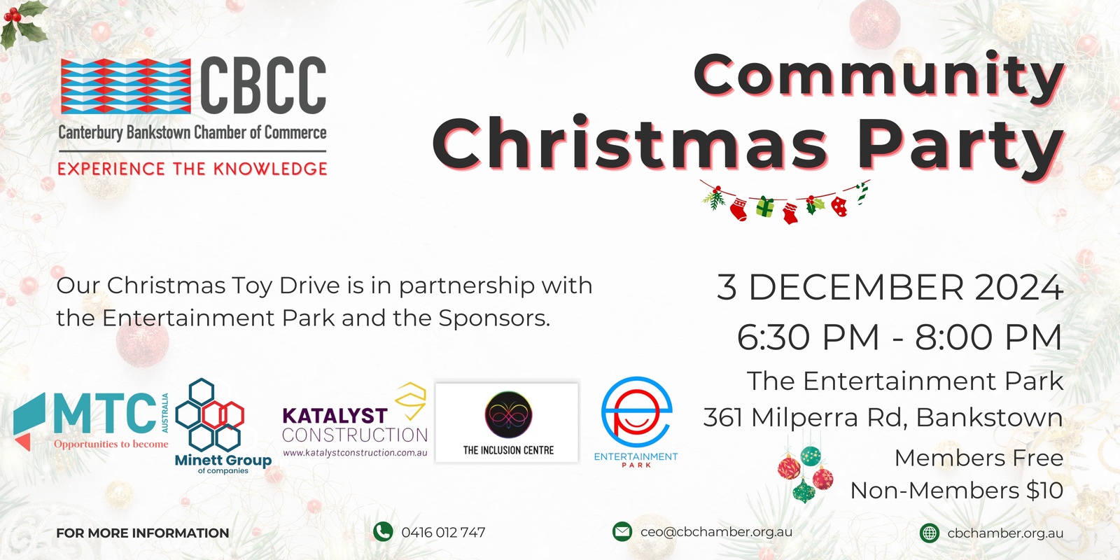 Banner image for The Canterbury Bankstown Chamber of Commerce - 2024 Community Christmas Party