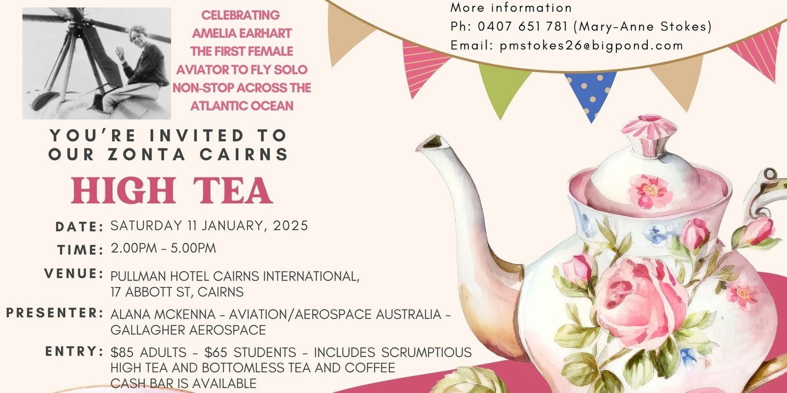 Banner image for Zonta Club of Cairns Amelia Earhart High Tea 