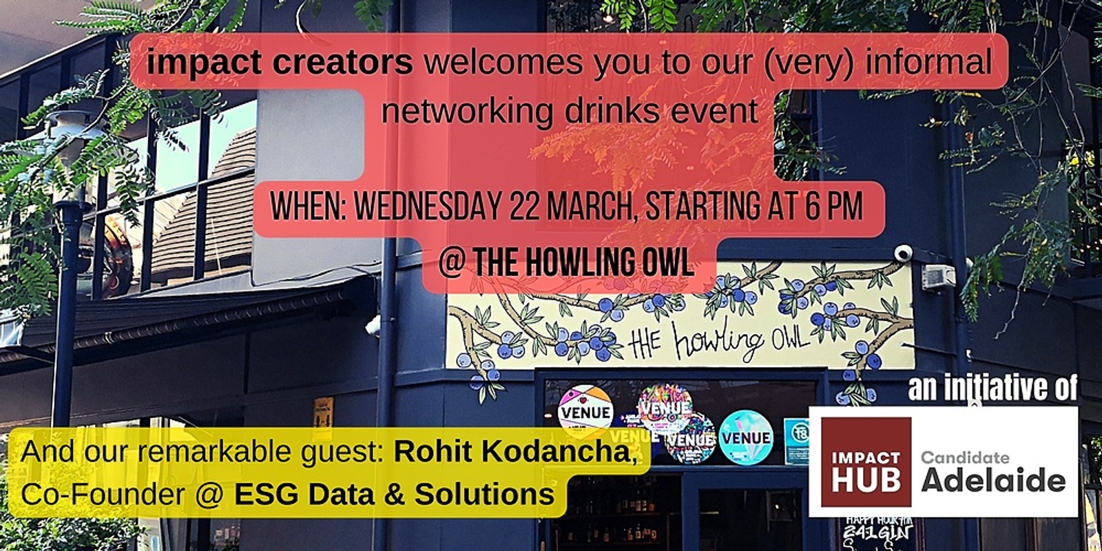 Banner image for impact creators ⎯ informal networking drinks