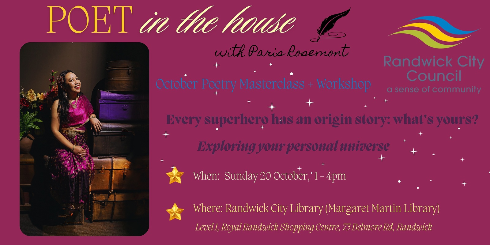 Banner image for Poet in the House (20 October) Exploring your personal universe