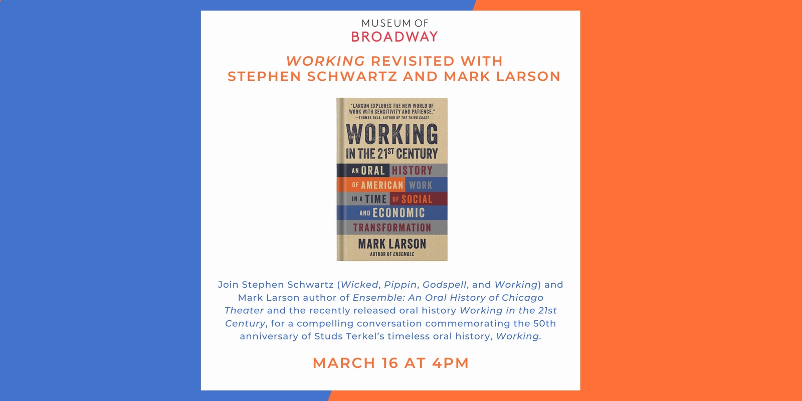 Banner image for Working Revisited with Stephen Schwartz and Mark Larson