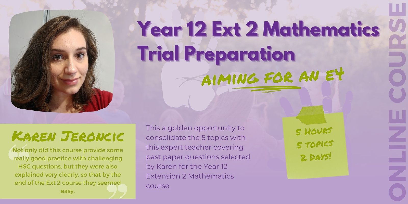 Banner image for Year 12 Ext 2 Mathematics - Aiming for an E4 in 2024