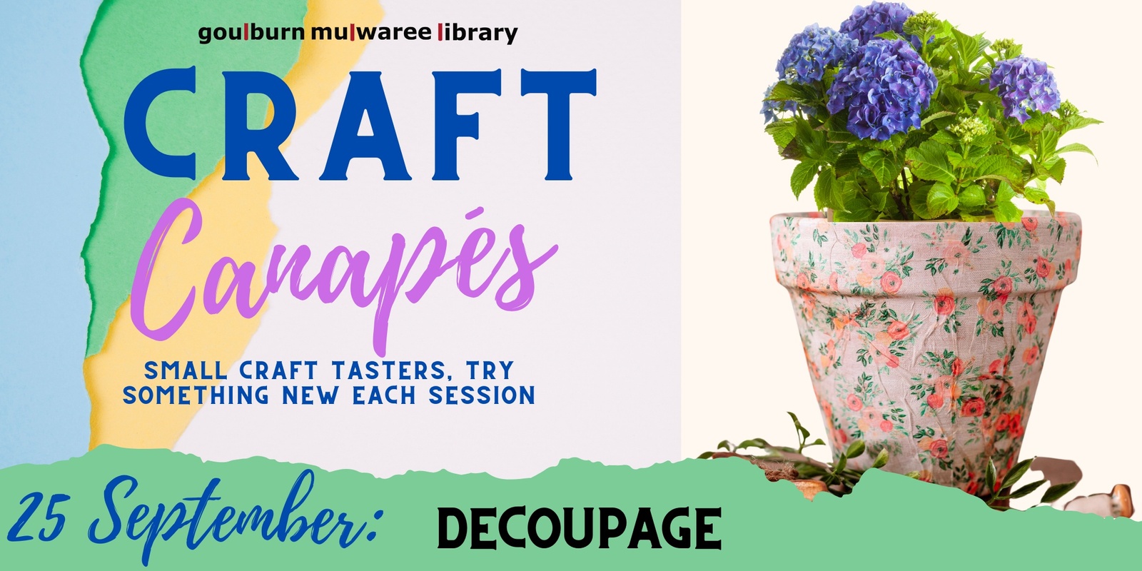 Banner image for Craft Canapés - Decoupage Flower Pots