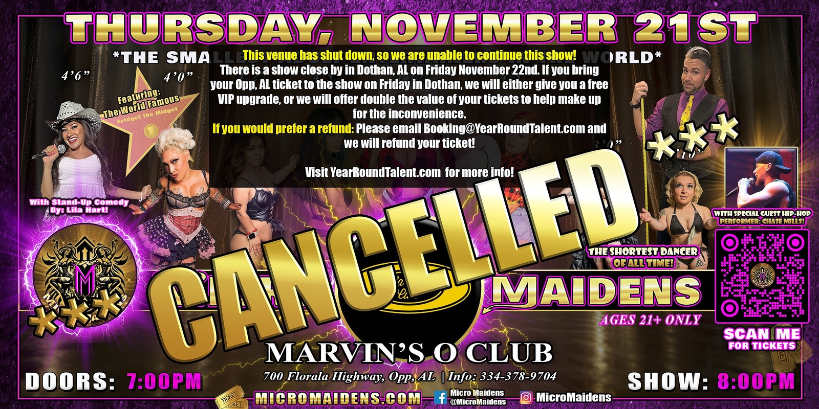 Banner image for *Cancelled* Opp, AL - Micro Maidens: Dwarf Dancers @ Marvin's O Club! "The Only Micro Revue in the Whole World!"