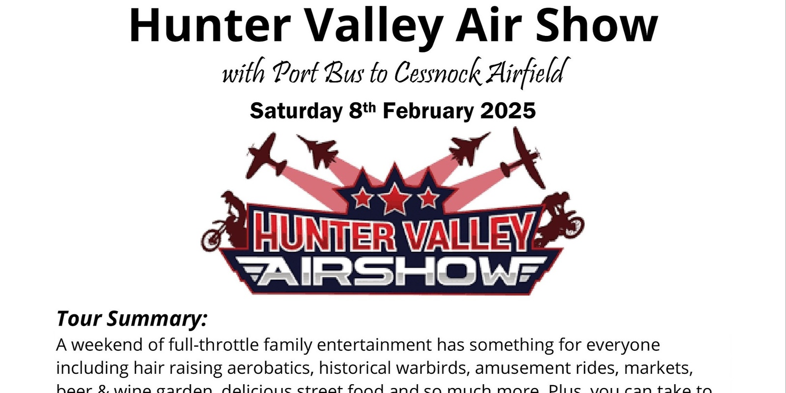 Banner image for Hunter Valley Air Show with port Bus