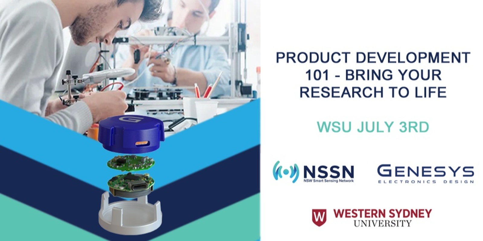Banner image for NSSN and Genesys Electronics ||  Product development 101 - how to turn your lab prototype into a commercially ready device (WSU)