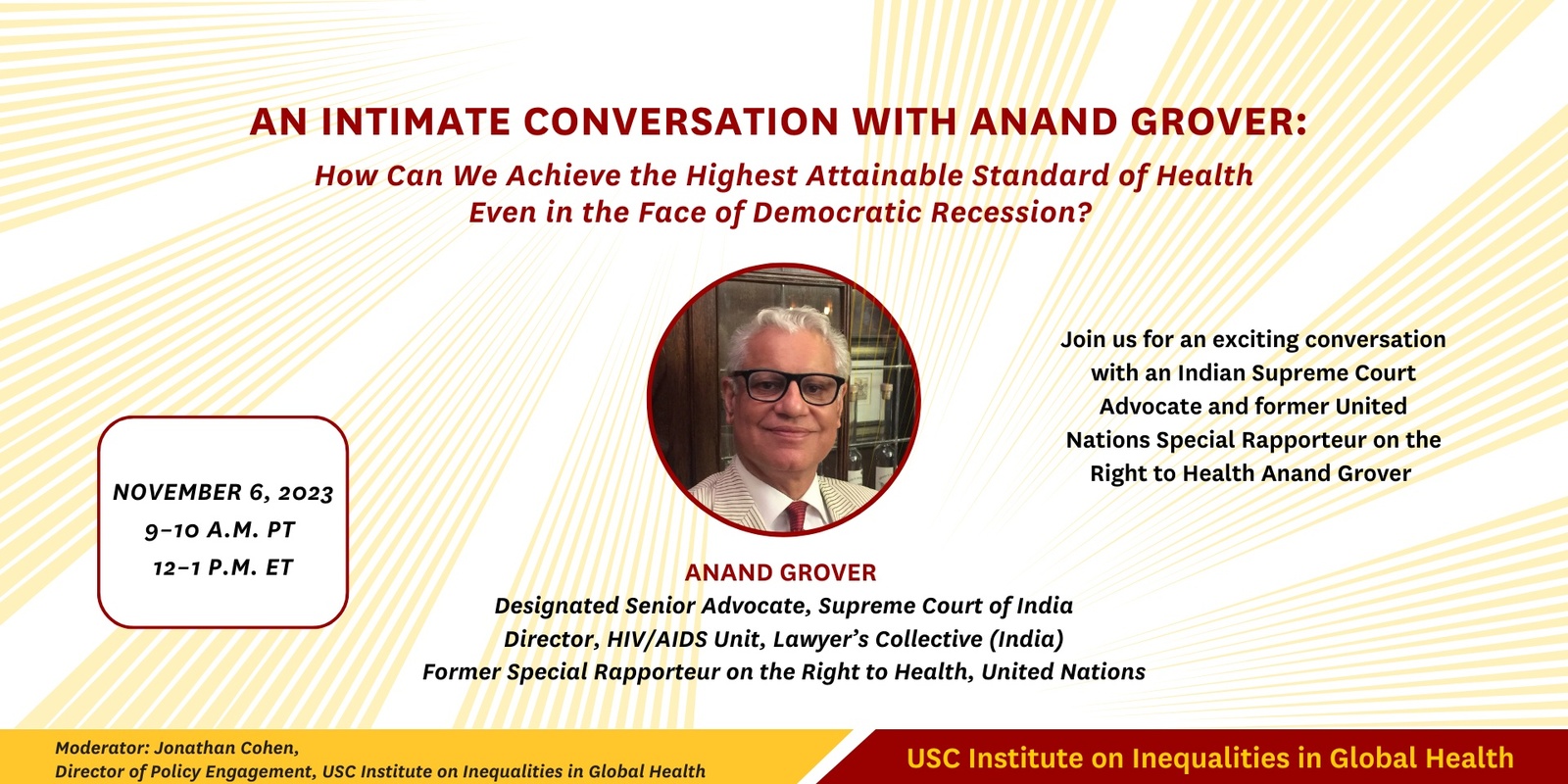 Banner image for An Intimate Conversation with Anand Grover: How Can We Achieve the Highest Attainable Standard of Health Even in the Face of Democratic Recession?