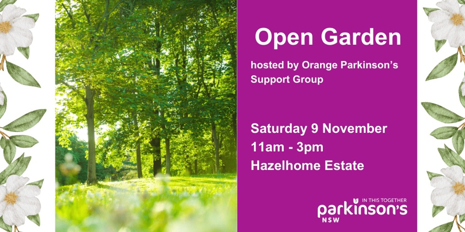 Banner image for Open Garden - hosted by Orange Parkinson's Support Group