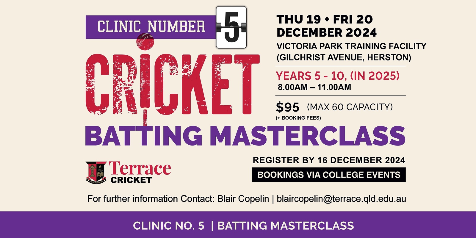 Banner image for Terrace Cricket Holiday Clinic #5 | Batting Masterclass