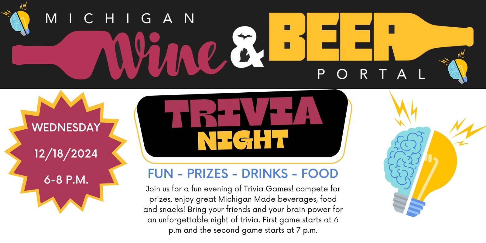 Banner image for Trivia Night at the Michigan Wine and Beer Portal - Wed., Dec. 18th from 6 to 8 p.m.!