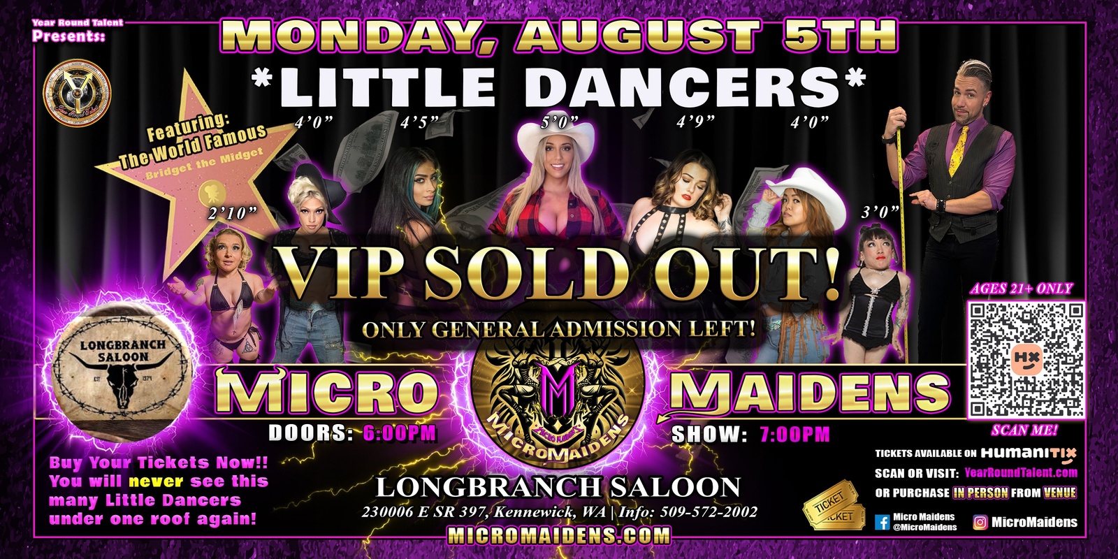 Banner image for Kennewick, WA - Micro Maidens: The Show "Must Be This Tall to Ride!" at Longbranch Saloon