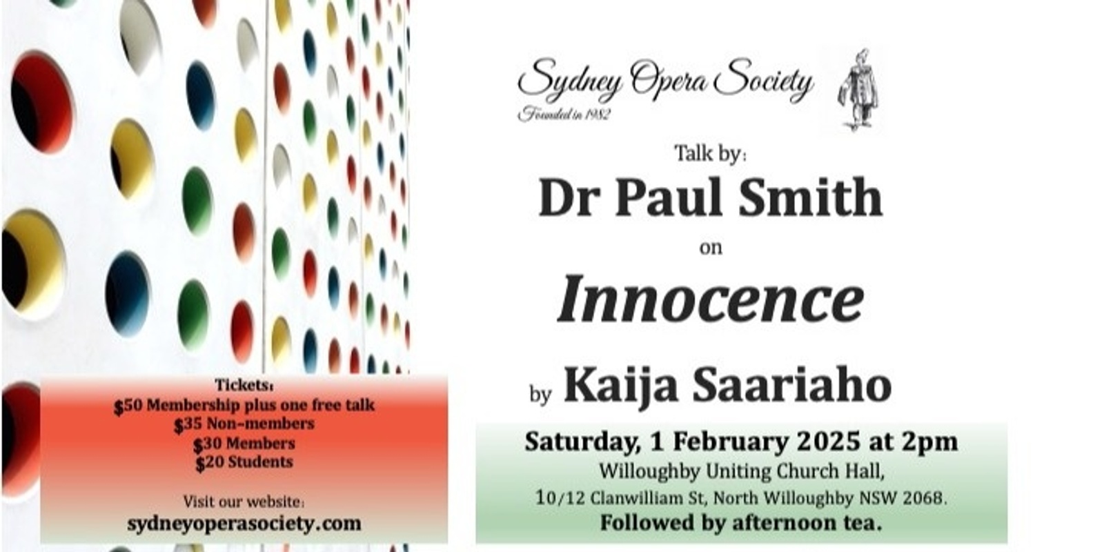 Banner image for Sydney Opera Society - Talk on Kaija Saariaho's "Innocence" by Dr Paul Smith.