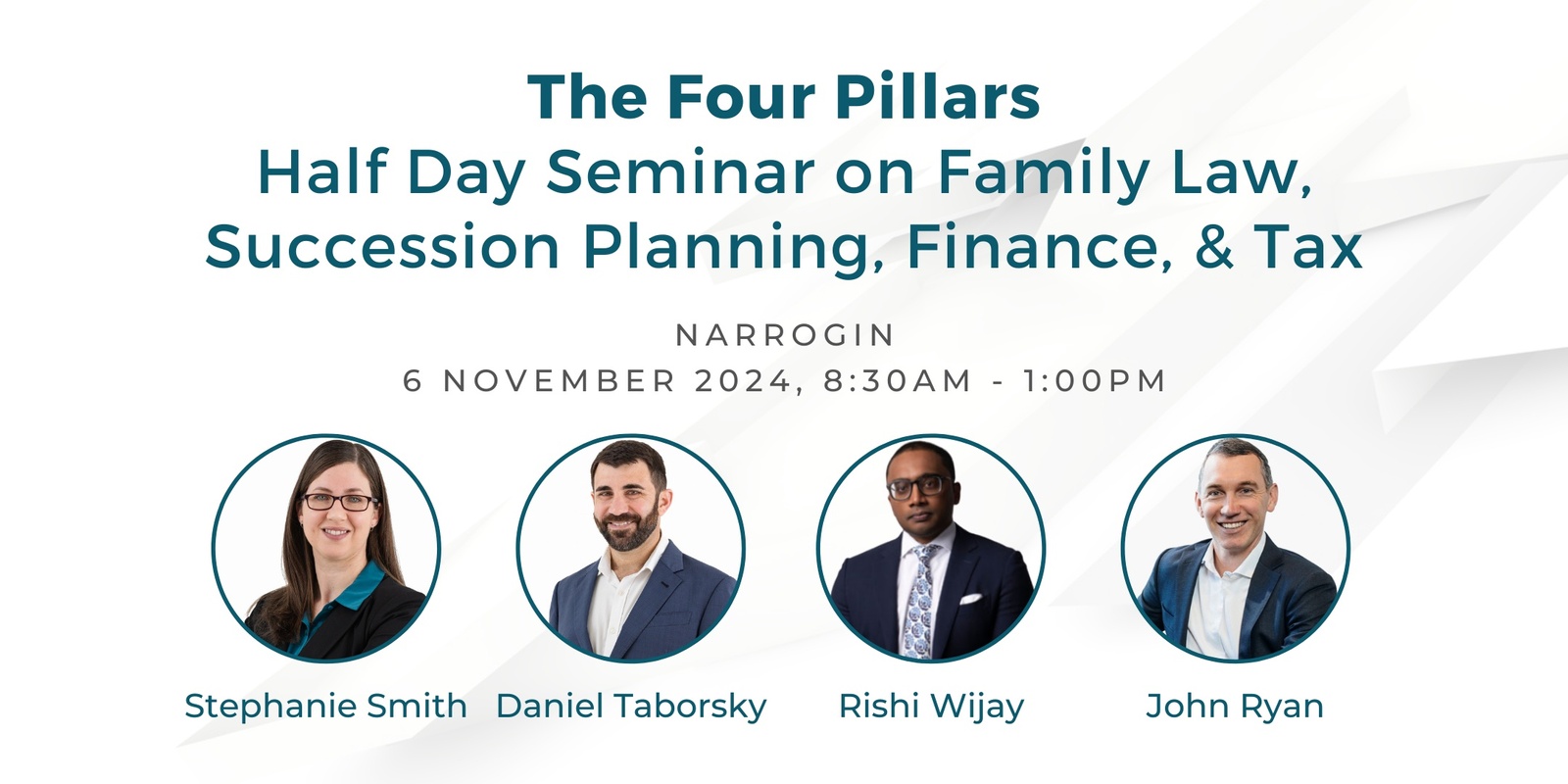 Banner image for The Four Pillars | Narrogin | Half Day Seminar on Family Law, Succession Planning, Finance & Tax