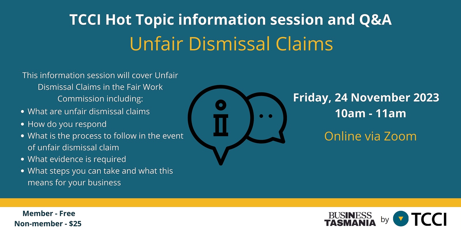 Banner image for TCCI Hot Topic - Unfair Dismissal Claims (Online)