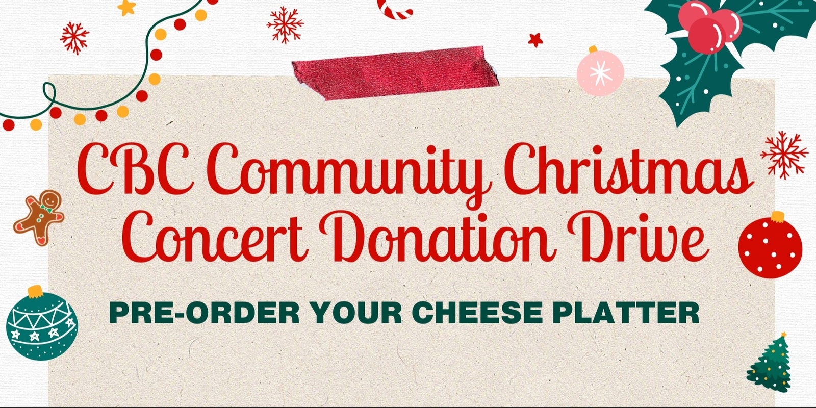 Banner image for Cheese platter pre-order for CBC Community Christmas