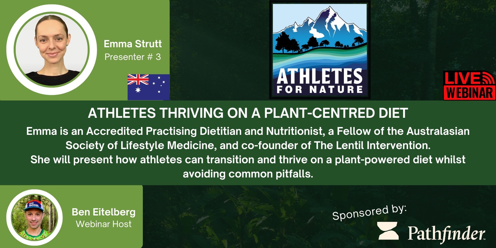 Banner image for Athletes for Nature Webinar Series: Athletes thriving on a plant-centred diet with Emma Strutt