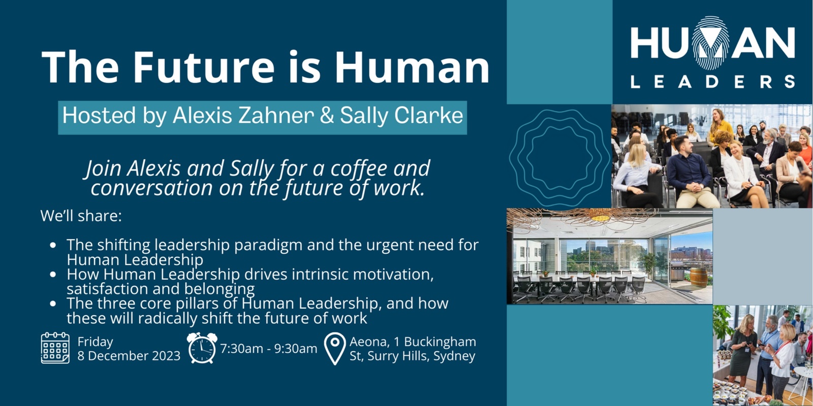 Banner image for The Future is Human| Coffee & Conversation | Live with Alexis Zahner and Sally Clarke of Human Leaders