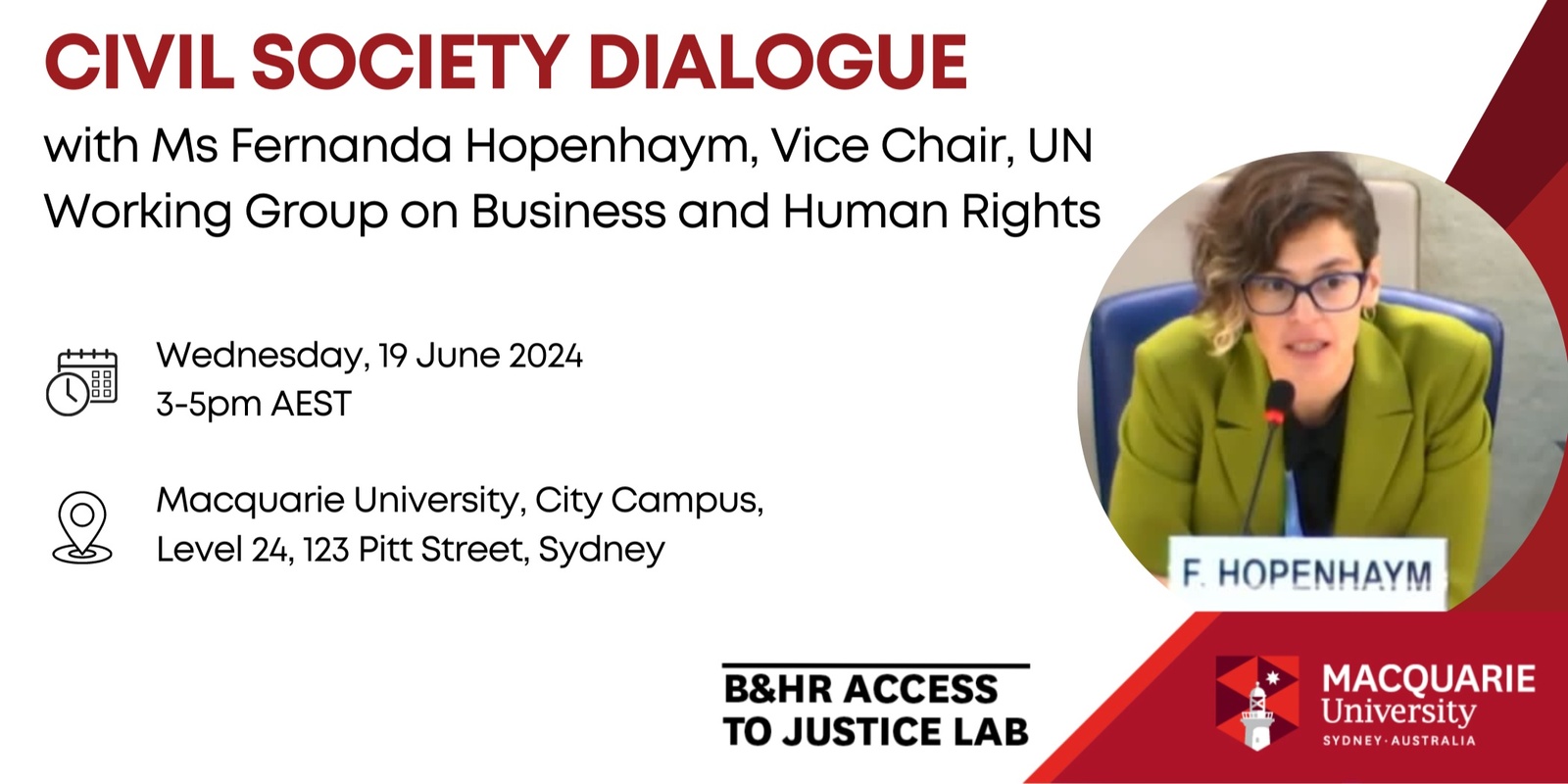 Banner image for Civil society dialogue with Ms Fernanda Hopenhaym, Vice Chair, UN Working Group on Business and Human Rights