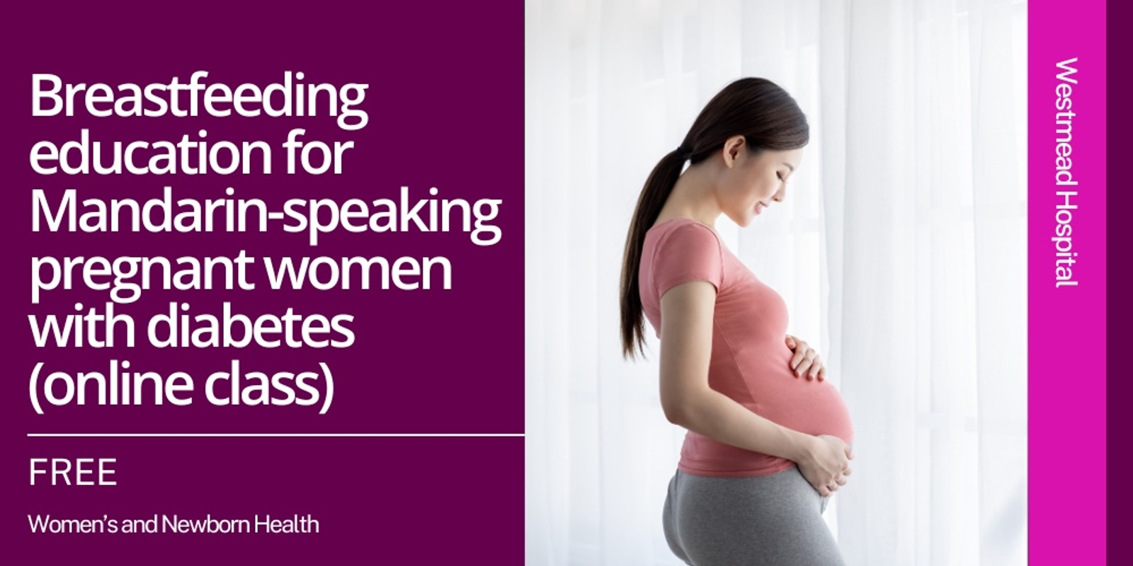 Banner image for Breastfeeding education for Mandarin-speaking pregnant women with diabetes (online class) - Thursday 30th Jan