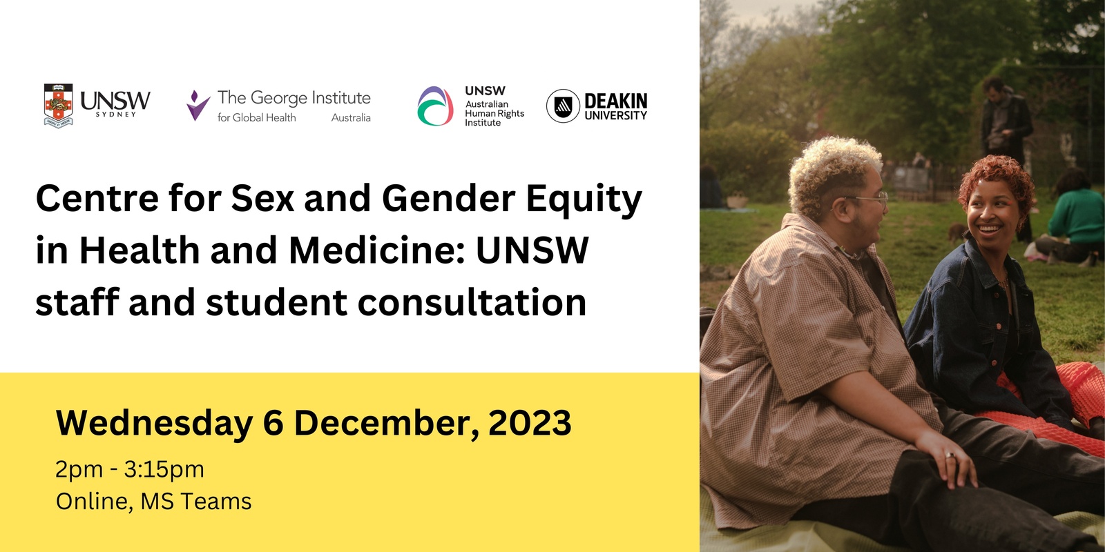 Banner image for UNSW staff and student consultation: Centre for Sex and Gender Equity in Health and Medicine 