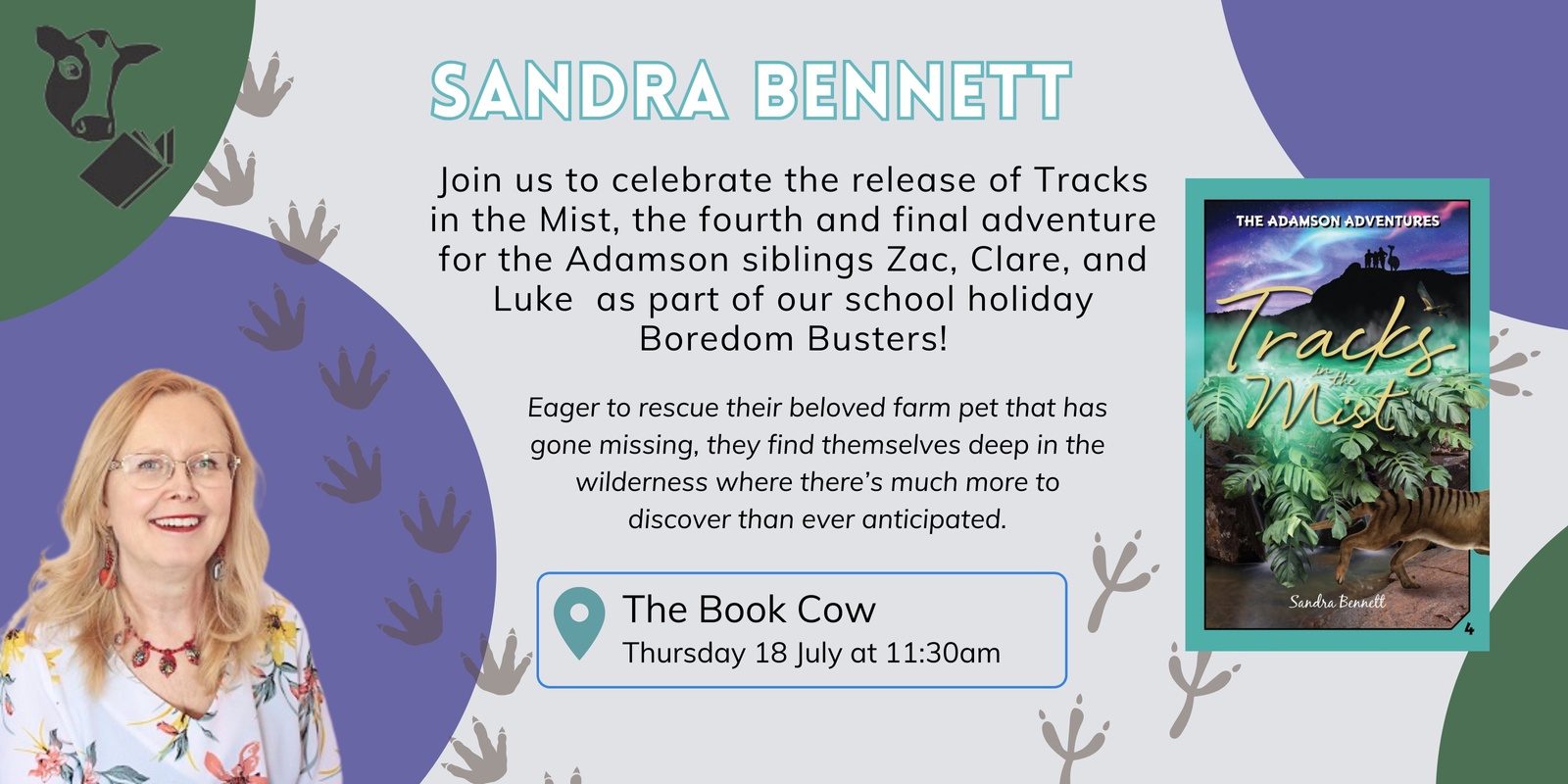 Banner image for School Holiday Boredom Busters Book Launch - Tracks in the Mist by Sandra Bennett