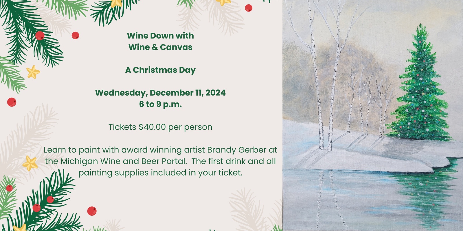 Banner image for Wine Down with Wine & Canvas - A Christmas Day - Wed, December 11, 2024 from 6 to 9 p.m. 