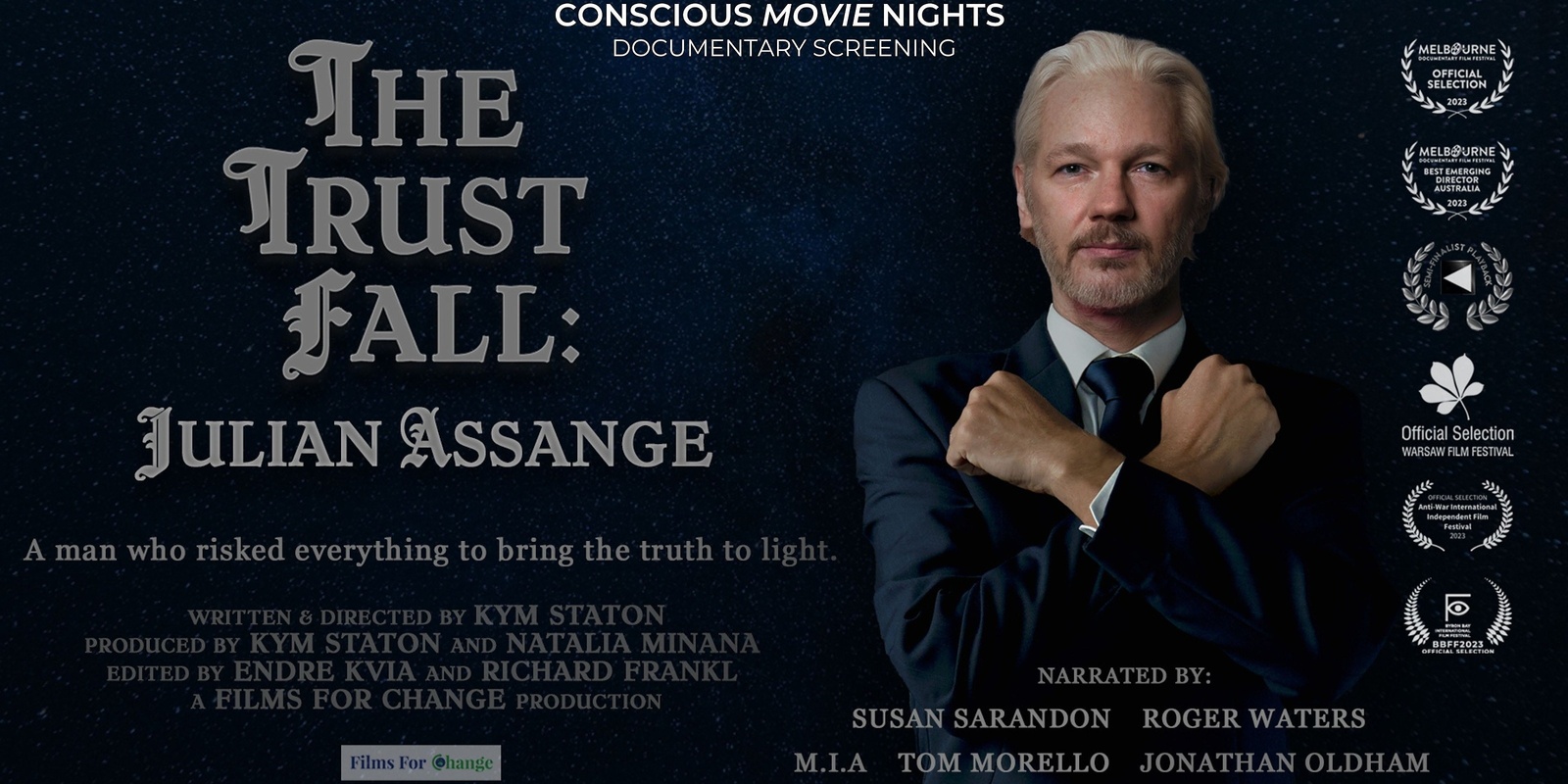 Banner image for Conscious Movie Nights △ THE TRUST FALL: JULIAN ASSANGE Documentary