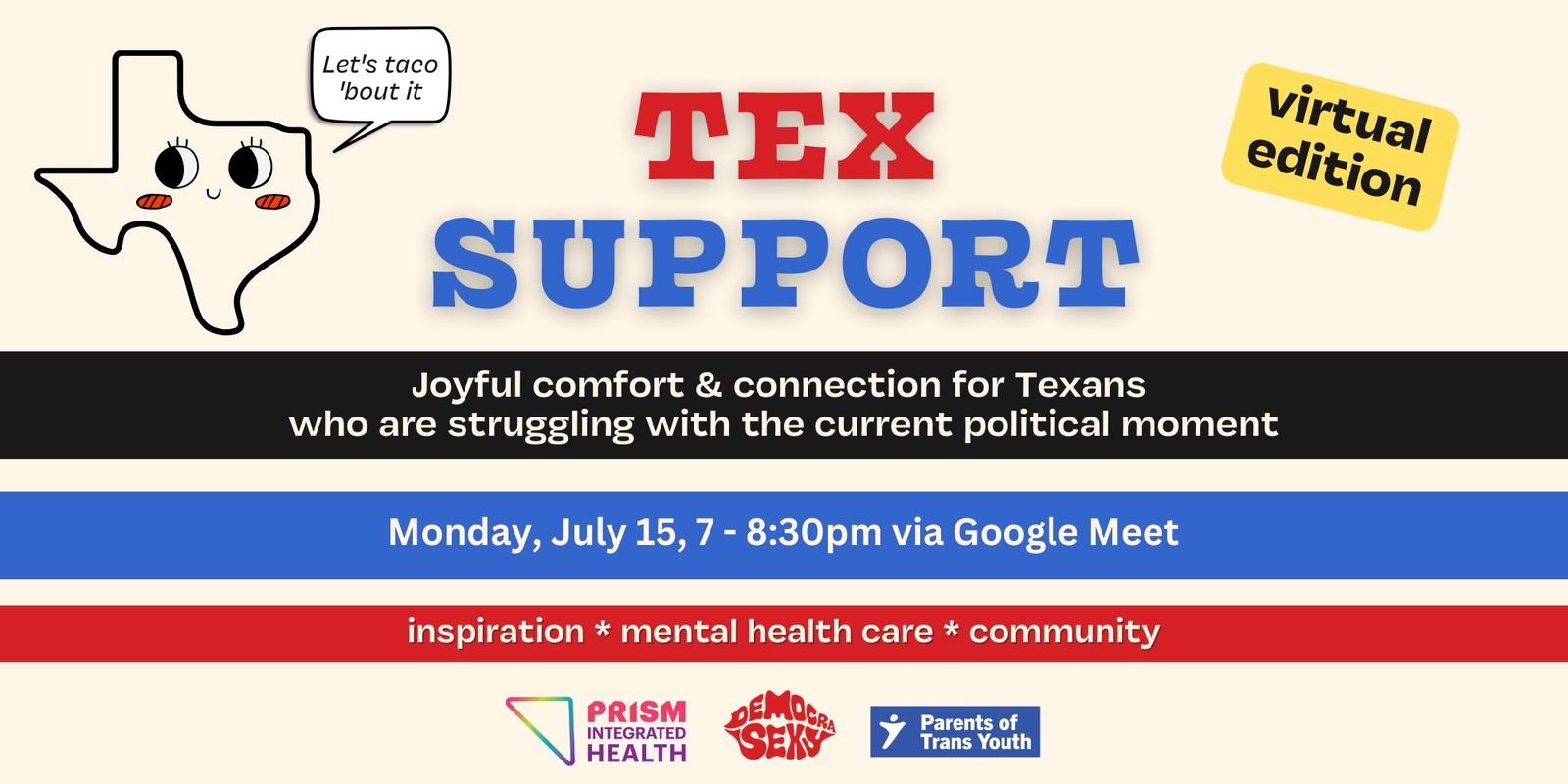 Banner image for Tex Support - Virtual Meet-up to Process the Political Moment