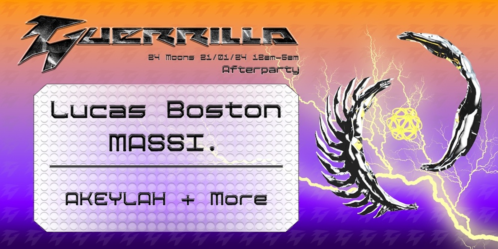 Banner image for Guerrilla Afterparty feat. Lucas Boston, MASSI. (SYD) & more.