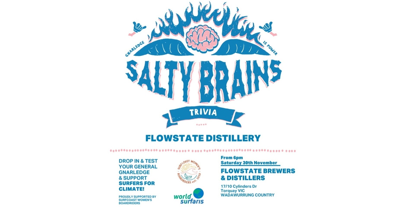 Banner image for Surf Coast Women's Boardriders & Surfers for Climate present Salty Brains Trivia, raffle & films!