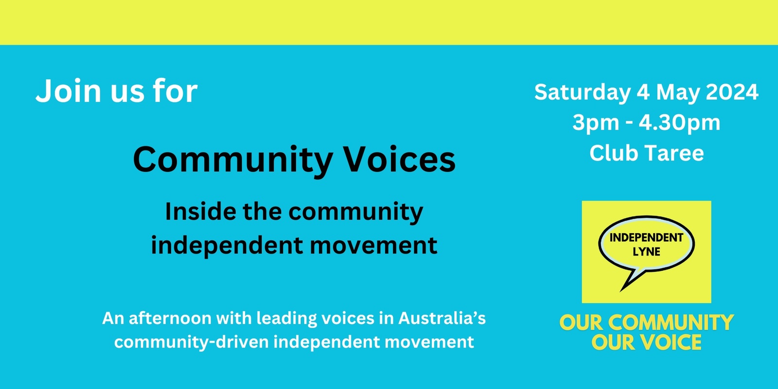 Banner image for COMMUNITY VOICES - Inside the Community Independent Movement