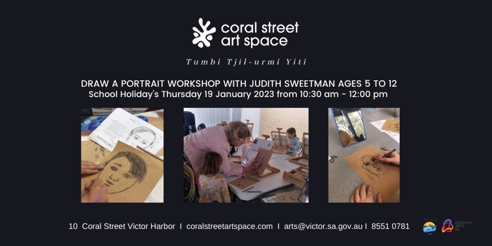 Banner image for School Holiday Draw a Portrait Workshop with Judith Sweetman (5 to 12 years)