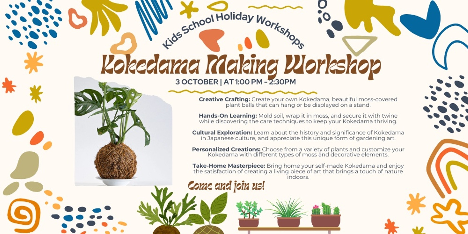 Banner image for School Holiday : Kids Kokedama Making Workshop